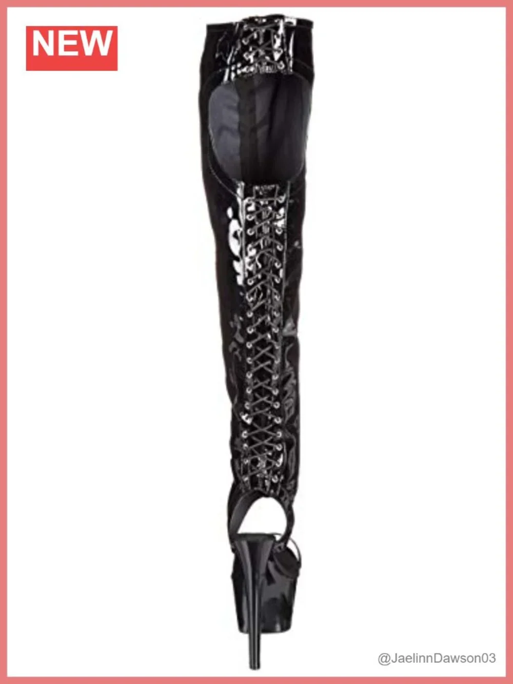 Faux Leather Cut Out Platform Thigh High Boots Open Toe Fetish Style